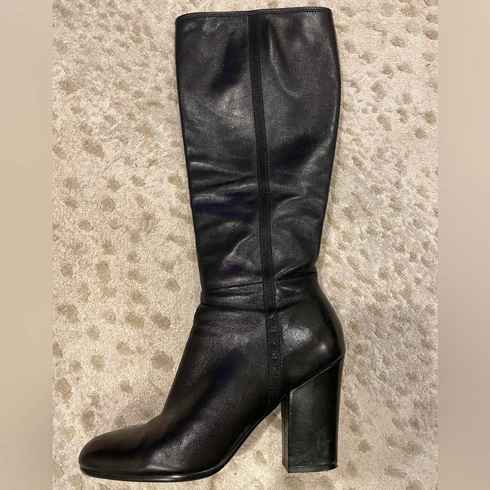 Prada Black Leather Heeled Ankle Boots - Picture 4 of 13